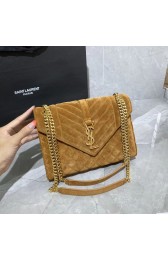 Imitation YSL ENVELOPPE MEDIUM BAG IN MIX MATELASSE GRAIN DE POUDRE EMBOSSED IN SUEDE Y487206 brown HV08553ye39