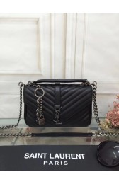 Imitation YSL Flap Bag Calfskin Leather 2508 Black silver buckle HV07053Fo38