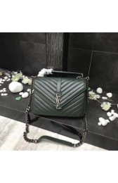 Imitation YSL Flap Bag Calfskin Leather 392737 green silver buckle HV10942uq94