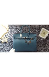 Knockoff High Quality Hermes Birkin 35cm tote bag litchi leather H35 blue HV07835FA65