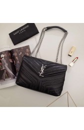 Knockoff Saint Laurent Loulou Monogram Small Flap Black Studded Chain Shoulder Bag 464676 HV08101iV87