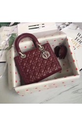 LADY DIOR LAMBSKIN BAG CAL44550 burgundy&silver-tone metal HV01719ki86