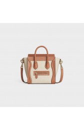 Quality CELINE NANO LUGGAGE BAG IN FLORAL JACQUARD AND CALFSKIN 189242 TAN&WHITE HV10584Vu63