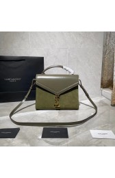 Replica CASSANDRA MEDIUM TOP HANDLE BAG IN SMOOTH LEATHER AND SUEDE Y578001 green HV10915KG80