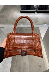 Replica Cheap Balenciaga HOURGLASS SMALL TOP HANDLE BAG crocodile embossed calfskin B108895E brown HV10726Mq48