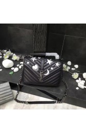 Replica Fashion YSL Flap Bag Calfskin Leather A392737 black silver buckle HV01390yI43