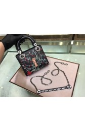 Replica MINI LADY DIOR BAG IN BLACK SMOOTH CALFSKIN EMBROIDERED M920 HV10774VA65