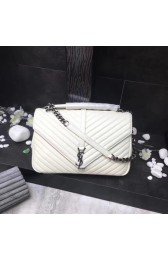 Replica YSL Flap Bag Calfskin Leather 392738 white silver buckle HV00266Xe44