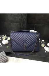 Top YSL Flap Bag Calfskin Leather 392738 blue silver buckle HV00431lE56