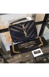 YSL Classic Calfskin Leather Flap Bag 2802 dark blue HV01750tL32