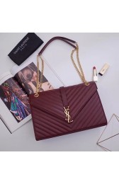 YSL Classic Monogramme Flap Bag Cannage Pattern Calf leather 396910 wine HV07945Va47