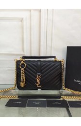 YSL Flap Bag Calfskin Leather 2508 Black Gold buckle HV05063fH28