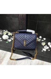 YSL Flap Bag Calfskin Leather 392737 blue Gold buckle HV06526UF26