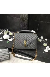 YSL Flap Bag Calfskin Leather 392737 Grey Gold buckle HV10502Mc61